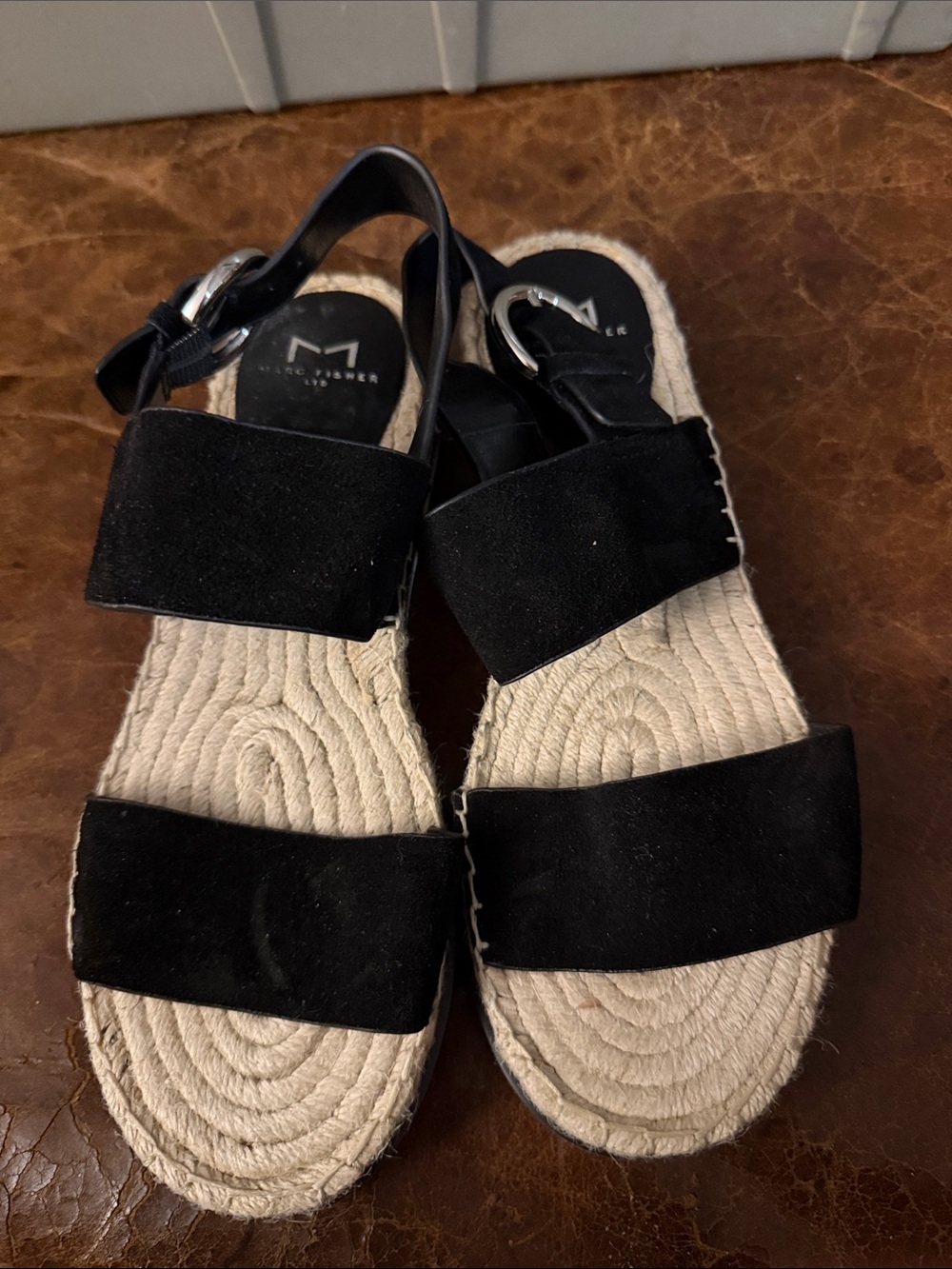 Marc Fisher LTD Phebe 2 Black Suede Espadrille Sandals  Size 7